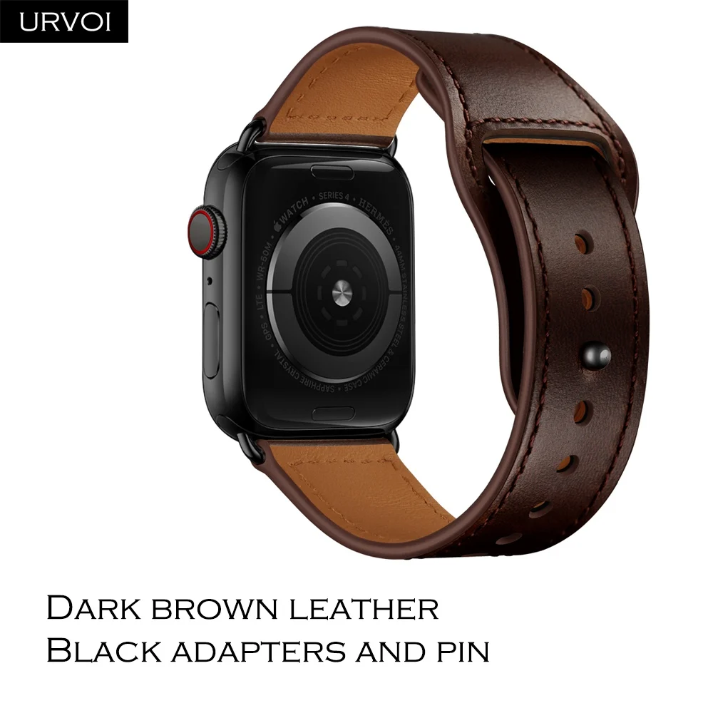 Dark brown B URVOI ремешок для apple watch серии 5/4 3/2/1 спортивный ремешок натуральная Swift кожаный ремешок для наручных часов iWatch, пальцем и tuck ручной работы - Цвет ремешка: Dark brown B