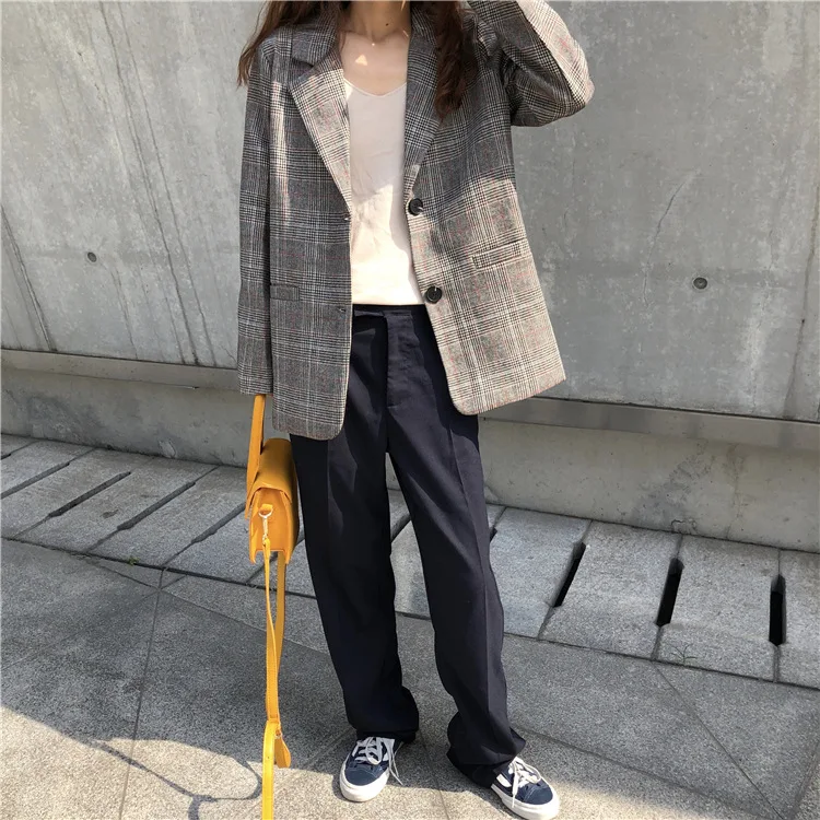

Figure Photo 2019 Korean-style New Style Versitile Fashion Loose-Fit Display Retro Pattern Two-Button Suit Jacket