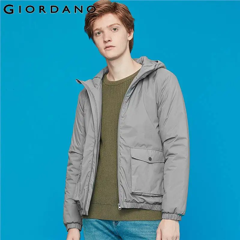 Giordano мужская теплая куртка с капюшоном и накладными карманами выполнена в двух