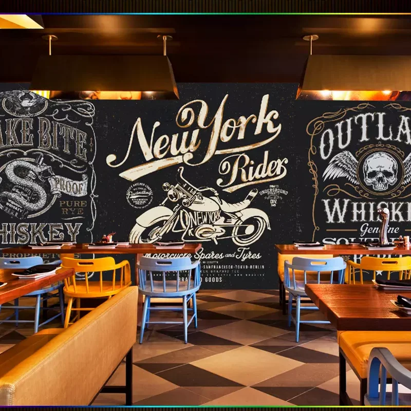 

Dropship Dropship Custom Europe And The United States Retro Punk Motorcycle Restaurant Bar KTV Fresco Wallpaper Black And White