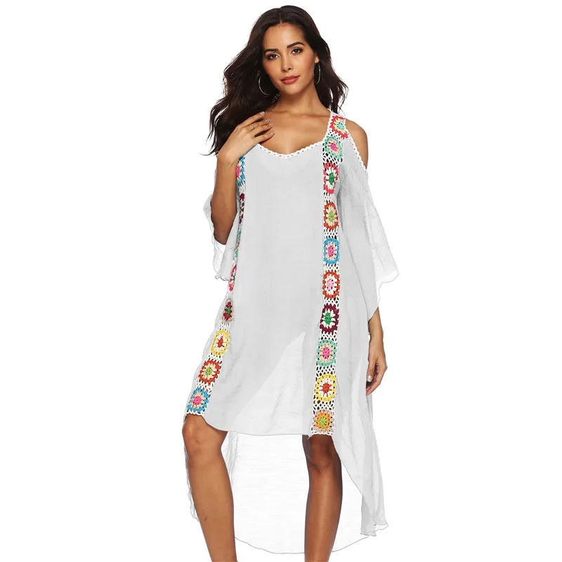 Beach Cover Big Size Beach Cover Up Crochet Maxi Dress Swimwear Robe For Women White Pareo Suit Swim Wear 2025