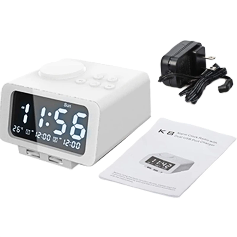 Alarm Clock Radio- FM Radio, Dual USB Port for Charging, Temperature Display, Dual Alarms, 5 Level Brightness Dimmer, Adjustabl