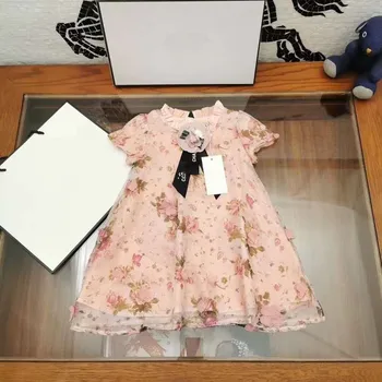 

2020 New Summer Princess Baby Girl Fashion Sweet Cute Fairy Flower Tie Ruffled Collar Children Dress 100-150 Kids