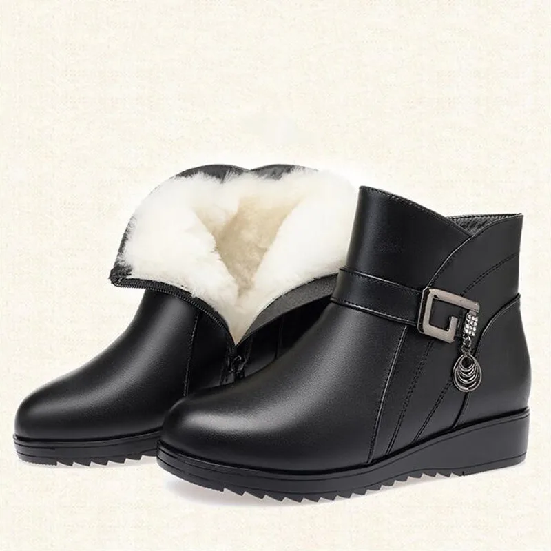 Большие размеры; модные повседневные зимние ботинки для мам; зимние женские ботинки; нескользящие ботинки из натуральной кожи на плоской подошве; женская обувь; теплая обувь