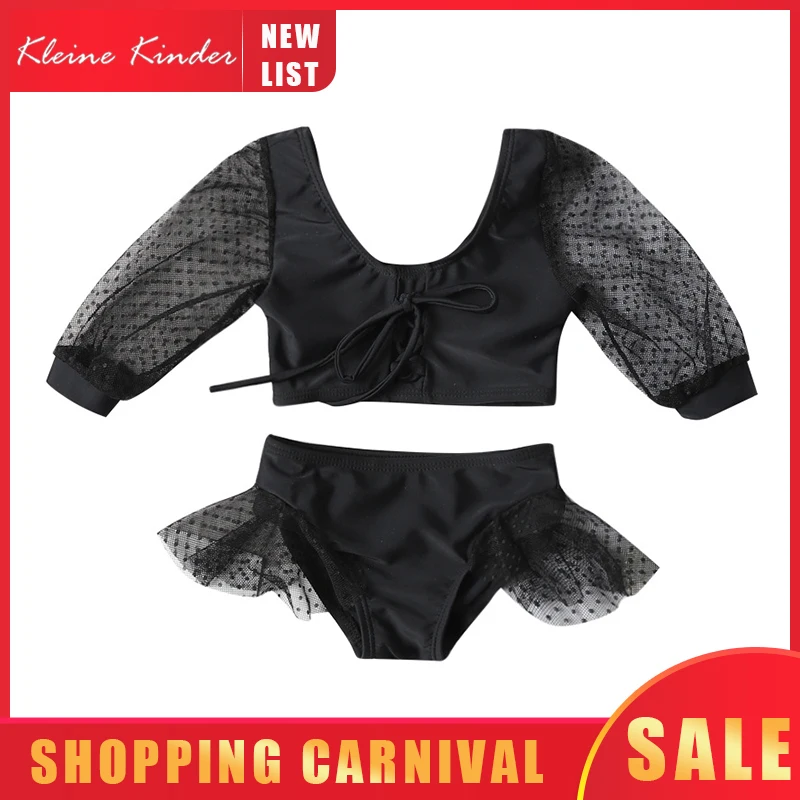 Детский купальник для девочек, детский купальный костюм, цельная одежда для купания, кружевной комплект бикини с длинными рукавами для девочек, купальный костюм