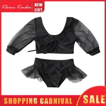 Детский купальник для девочек, детский купальный костюм, цельная одежда для купания, кружевной комплект бикини с длинными рукавами для девочек, купальный костюм