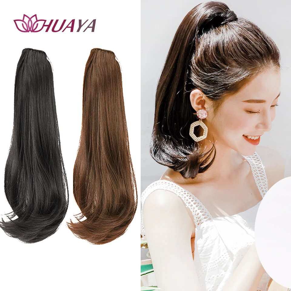 HUAYA-coleta larga de pelo sintético, coleta recta con Clip en la cola del pelo, extensiones de cabello negro rizado