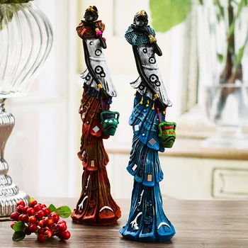 

Exotic Resin Furnishing Articles African Beauty Full-Length Portrait Statue Creative Living Room Entryway Decorations X3436