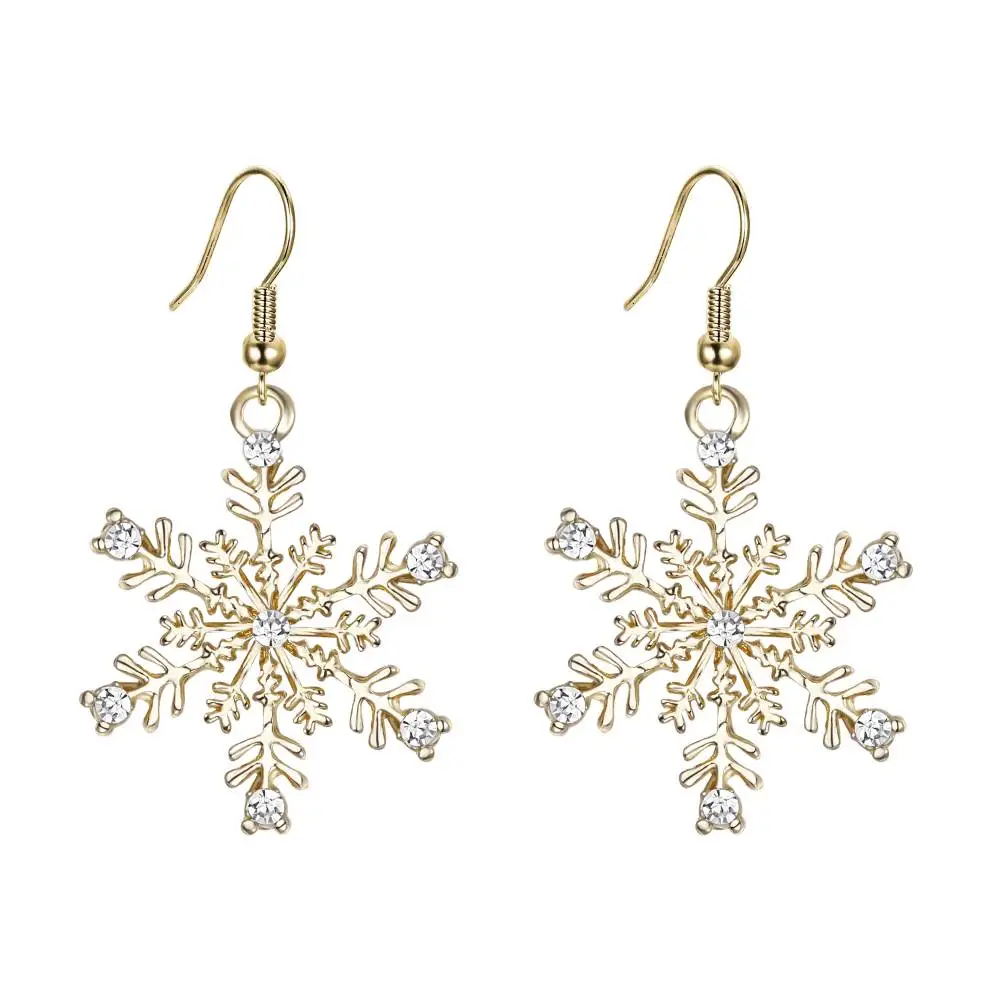 Gold Earrings Tuliper серги Рождество Снежинка свадебный ювелирный набор кулон кристалл ожерелье Комплект сережек для женщин Свадебные подарки - Окраска металла: Gold Earrings