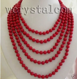 &lt&lt&lt 0362 wholesale LONG Long 100&quot Red Coral 6-7mm Japan Round Beads Necklace AAA Grade Bridal Jewelry Crystal Women | Украшения и