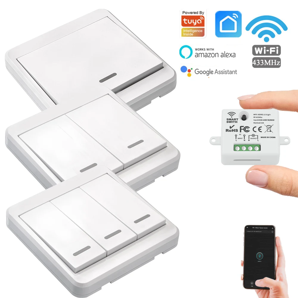 WiFi Smart Home Light Switch 220V Tuya Remote Control Timer Relay Module 433MHz Wireless Push Button Switch For Socket,LED ONOFF