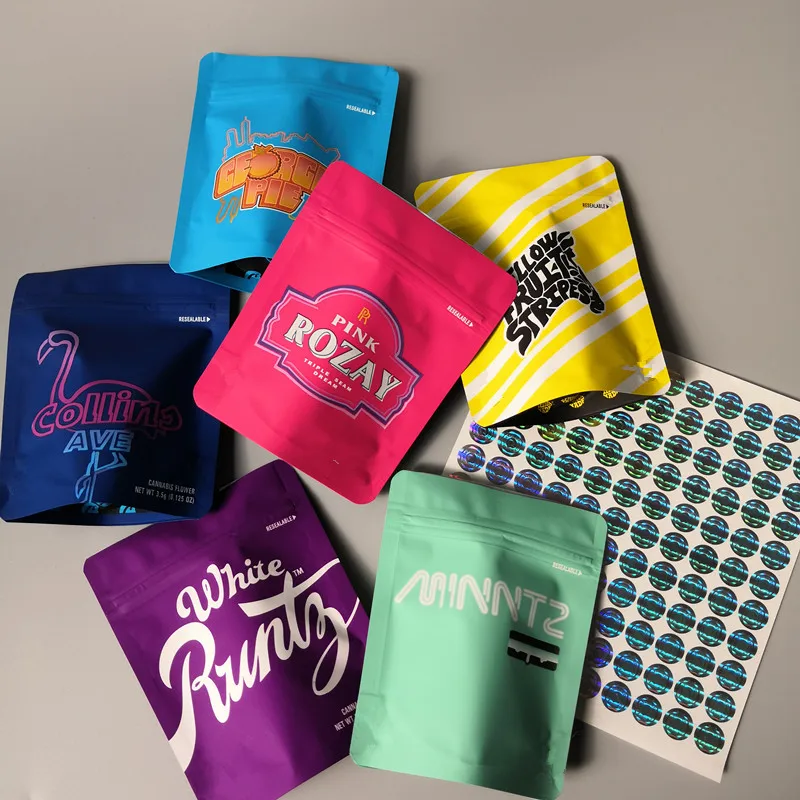 Pouches Cookies-Bag Packaging Stand-Up Resealable Mylar California 100pcs Anti-Counterfeit-Labels