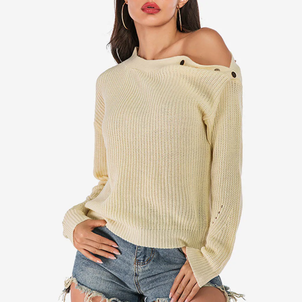 Sweater Women Pullover Sweaters Autumn irregular Collar Button Korean Style Women Sweters Women Invierno 2019 Knitted Sweater Sweater Women Pullover Sweaters Autumn irregular Collar Button Korean Style Women Sweters Women Invierno 2019 Knitted Sweater