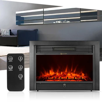 

1800W Electric Fireplace Insert Heater Fireplaces Embedded Glass View Adjustable LED Heat Setting with Remote Control