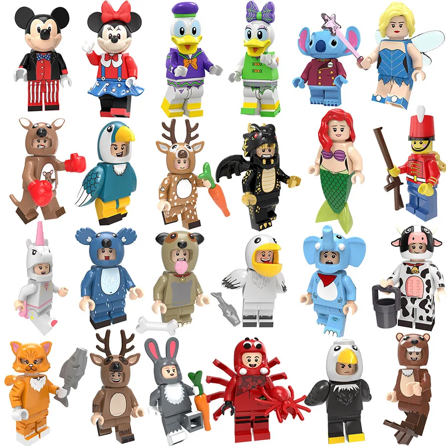 

Zoo Animal Puppy Mickey Stitch Mermaid Unicorn Bird Mini Toy Figure Brick Play Set Miniature Building Block Compatible with Lego