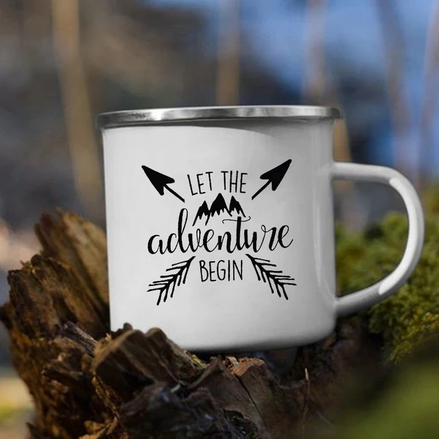 Adventure Awaits Camping Mugs Happy Campers Campfire Cup Enamel Camping Cups Outdoor Campervan Coffee Handle Mug Camper Van Gift 5