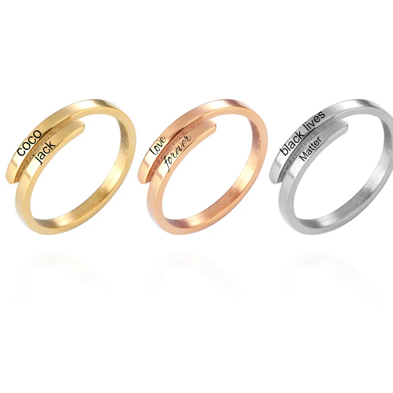 Customize Engraved Name Words Rings Stainless Steel Engagement Ring