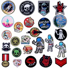 Astronaut Rocket Small Pet Embroidered Iron on Patches for Clothing DIY Stripes Clothes Patchwork Sticker Custom Applique