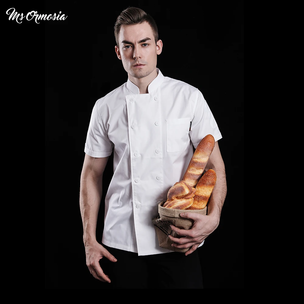 

High quality breathable Solid color short-sleeved chef uniform unisex chef jacket cafe chef uniform restaurant waiter uniform