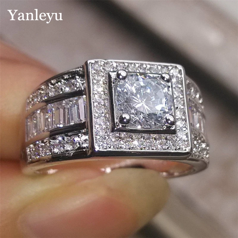 

Yanleyu Authentic 925 Sterling Silver Ring Jewelry 1 Carat Sons CZ Diamond Zircon Wedding Rings for Men and Women PR374