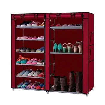 

Double row 9 grid simple shoe cabinet dustproof shoe rack non-woven shoe cabinet boots burgundy