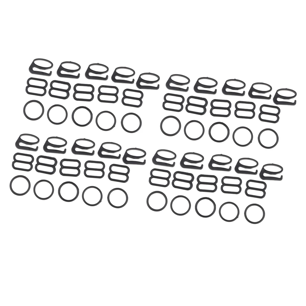 20 Sets Black Bra Strap Adjuster Slider Hook O Ring Buckles Bikini Fastener