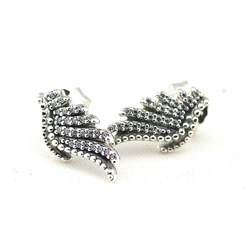 Majestic Feathers Серьги из серебра 925, ювелирное изделие, серьги-гвоздики в форме сердца для женщин, подарок, настоящее 925 пробы, серебряные серьги, E037 - Окраска металла: Majestic Feathers