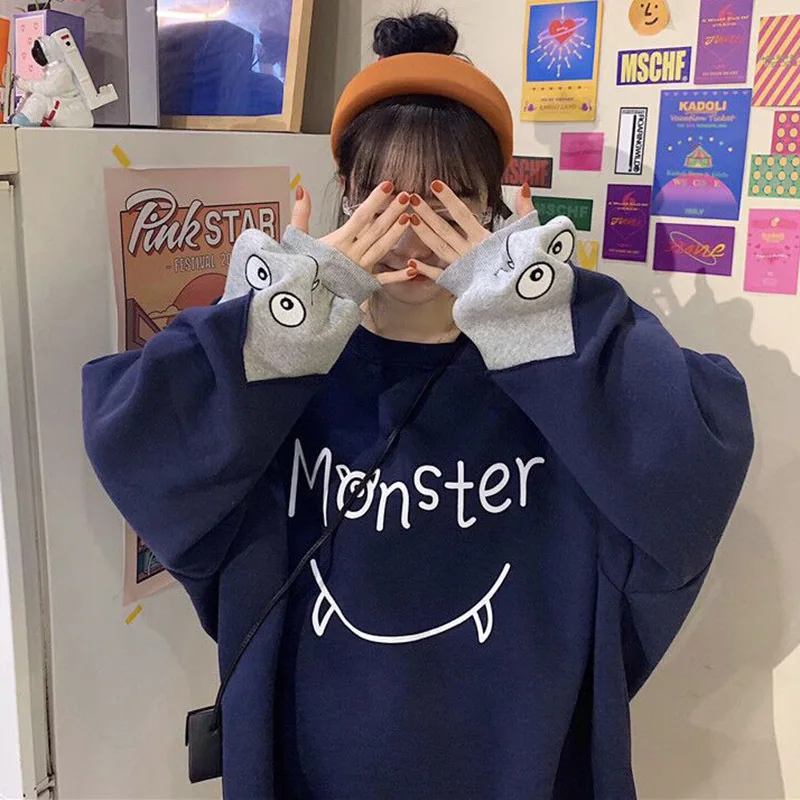 

Spring Sweatshirt Women Long Sleeve Hoodies Cartoon Print Shirt Korea Style Kawaii Letter Harajuku Autumn Vintage Ins Hot Coat