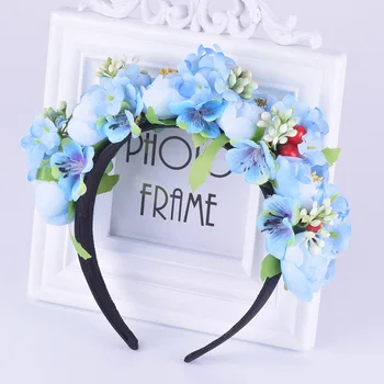 

Camellia Cherry Peach Headband Women Girls Flower Crown Boho Bridal Hair band Forehead Headband Headpiece Accessories Wedding