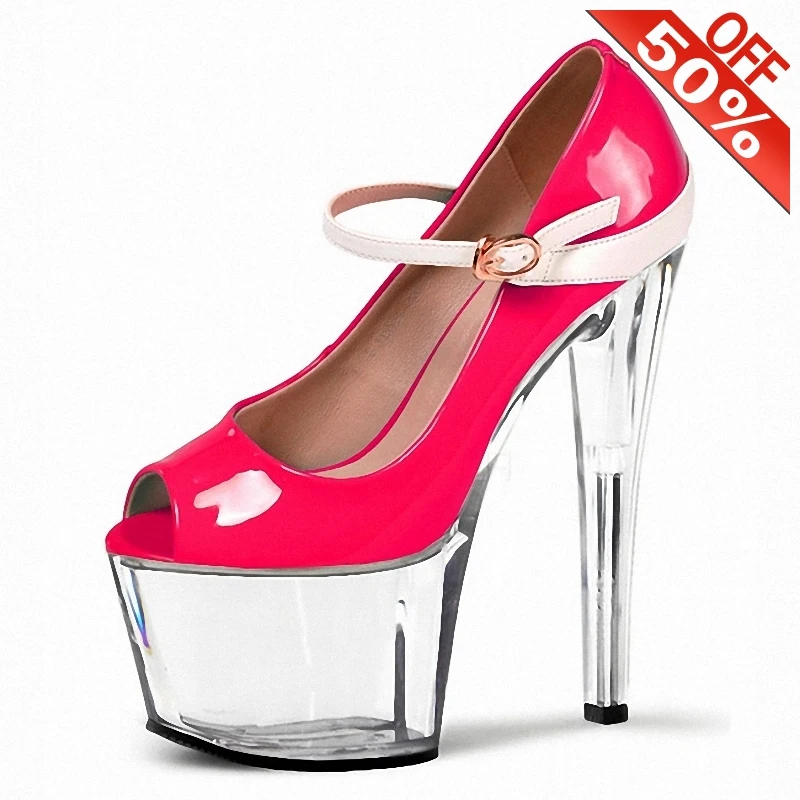 

Zapatilla Mujer Wedding Shoes Bride 5 inch Stiletto Heels Peep Toe Transparent Crystal Pumps 17cm Thick Yellow Rose Party Shoes