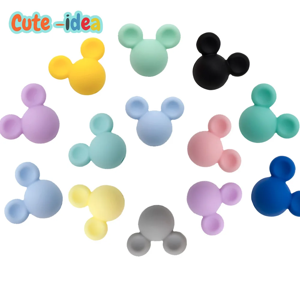 Cute-idea 30pcs Mouse Baby Teething Beads Food Grade Cartoon Silicone Beads For Necklaces  Baby Teether Toy Nursing Gifts pcsilicone teethers for baby food grade silicone cartoon newborn nursing gift bpa free diybaby teething toy pendant for pacifier