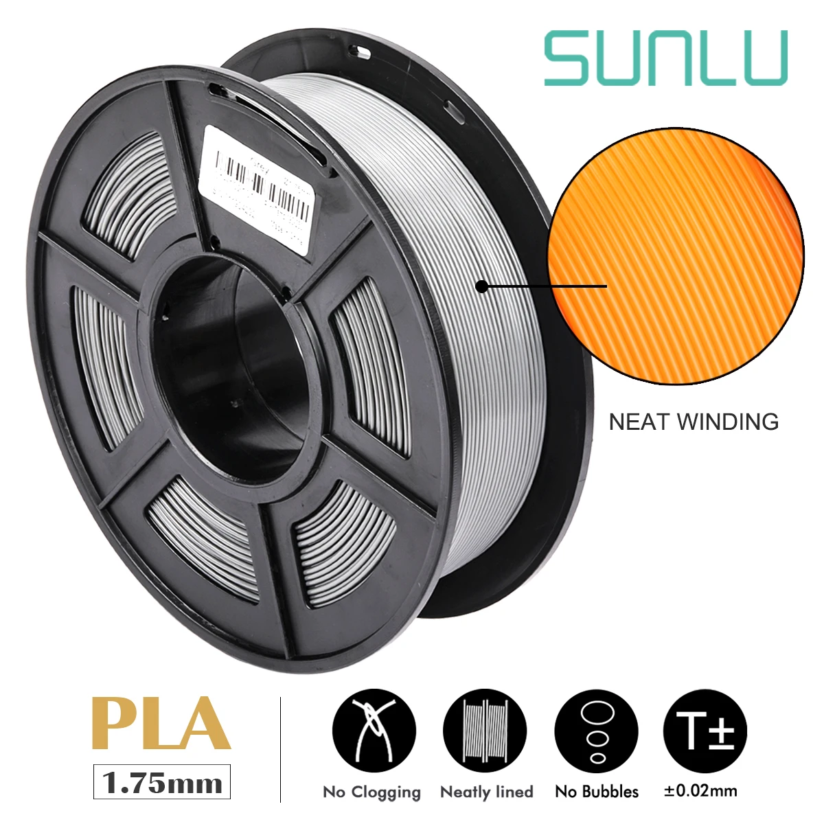 

SUNLU PLA Filament 1.75mm 1KG No Tangle 3D Printer Filament Tolerance +/-0.02MM Degradable Printing Consumable
