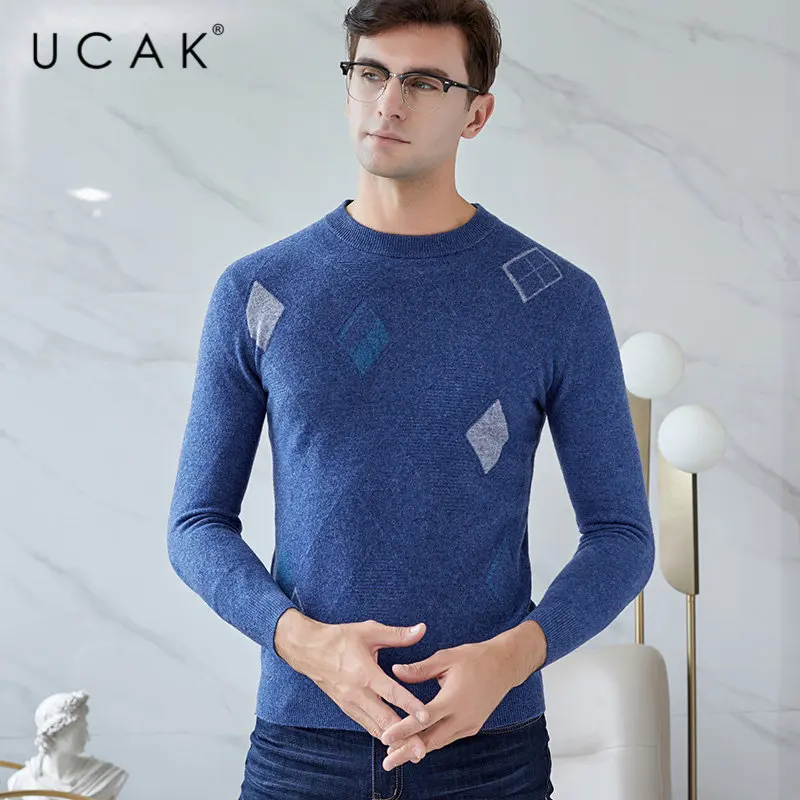 UCAK Brand Merino Wool Sweater Men Streetwear Casual Plaid O-Neck Pull Homme Autumn Winter Soft Warm Cashmere Pullover Men U3040 UCAK Brand Merino Wool Sweater Men Streetwear Casual Plaid O-Neck Pull Homme Autumn Winter Soft Warm Cashmere Pullover Men U3040