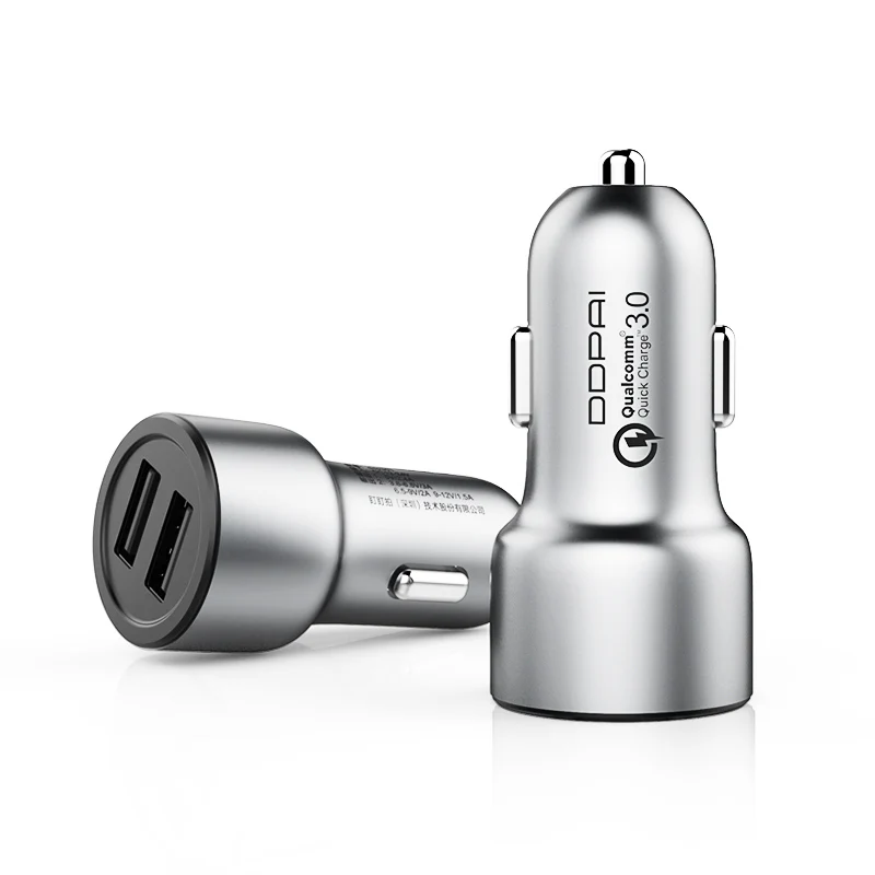 DDPai 2USB порт автомобильное зарядное устройство QC3.0 быстрое зарядное устройство DDPai металлический чехол Dual USB для Xiaomi Android iOS - Название цвета: Silver