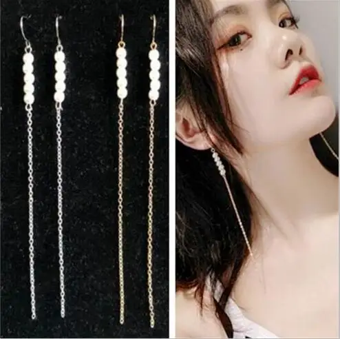 E1455Hot Sale Imitation Pearl Earrings Alloy String Tassel Chain Pendant Female Temperament Jewelry Factory Direc | Украшения и