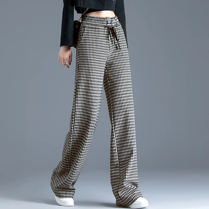 Women's pants spring autumn Loose Slim High waist Houndstooth Wide leg pants Full Length Pants & Capris N0208 Women's pants spring autumn Loose Slim High waist Houndstooth Wide leg pants Full Length Pants & Capris N0208