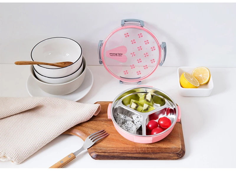 TUUTH Healthy Plastic & Stainless Steel Food Container Portable Lunch Box Camping Picnic Food Fruit 3 Grids Container Storage Box8