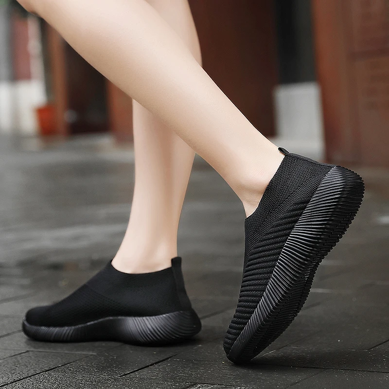 Women Flats Shoes Plus Size 43 Breathable Mesh Platform Sneakers Women Slip on Soft Ladies Casual Shoes Woman Knit Sock Flats 36