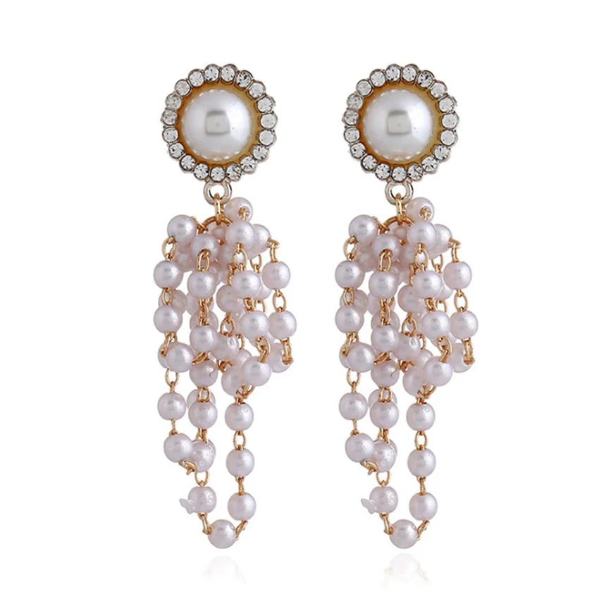 

Light Yellow Gold Color Alloy String Imitation Pearl Stud Earrings with Rhinestone Elegant Women Jewelry