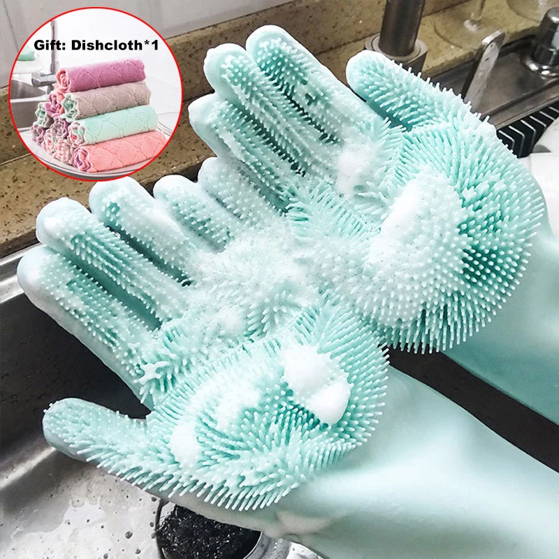 Dishwashing-Gloves Scrubber Kitchen-Clean-Tool Magic-Silicon Household Cleaning for 1pair