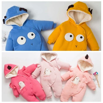 

Newborn Infant Baby Jumpsuits 2019 New Winter Long Sleeve Cartoon Coat Jacket Kid Zip Thick Snowsuit Hoodie Soft Pajamas 0-24M