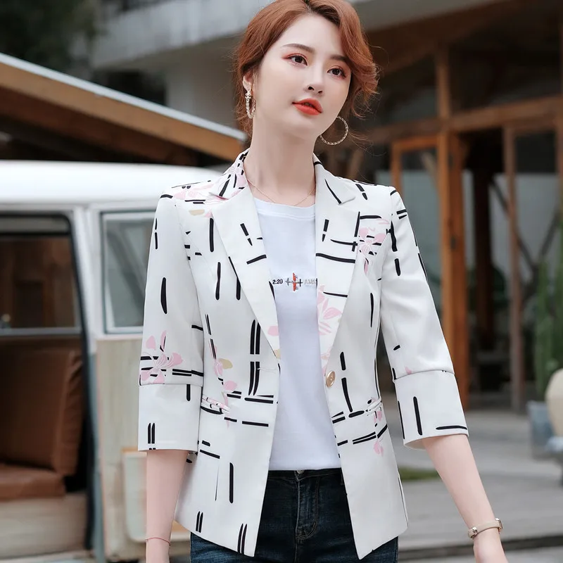 Printed Blazer Women New High End Fashion Slim Half Sleeve Formal Jacket Offic - Blazers - AliExpress