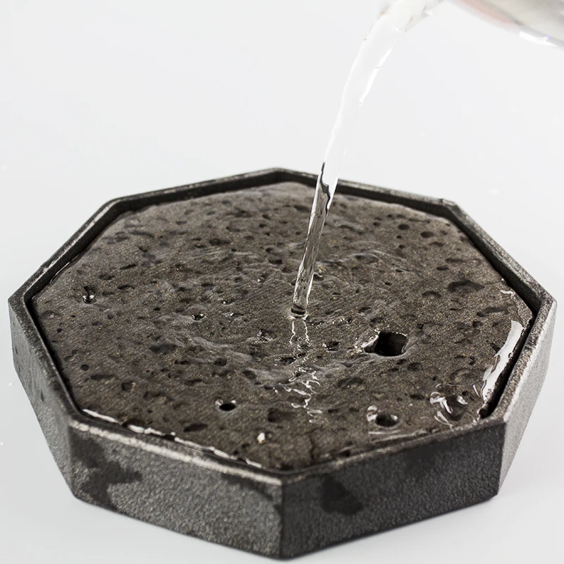 Premium Vulkanstein Achteckiges Teetablett mit Abtrennbarem Wasserspeicher Orientalisches Zen-Design für Zuhause und Büro Luxuriöses Geschenk für Teekultur-Liebhaber 15cm – Detail 7