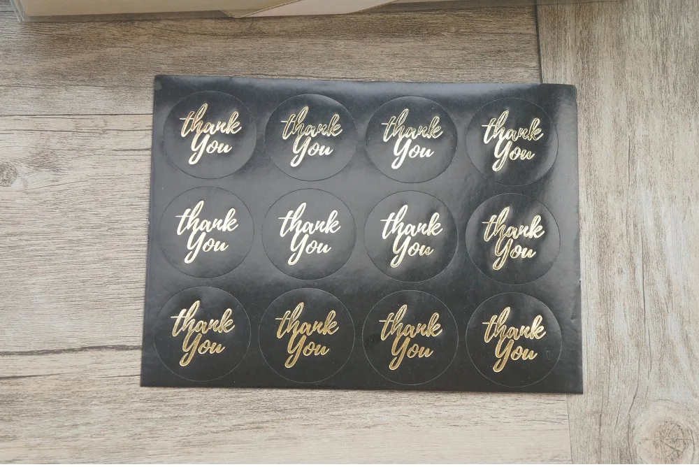 120pcs(10 Sheets Paper) Black Gold Thank You sealing Stickers as Food Tags Labels Gift Tag Wedding Gift Decoration
