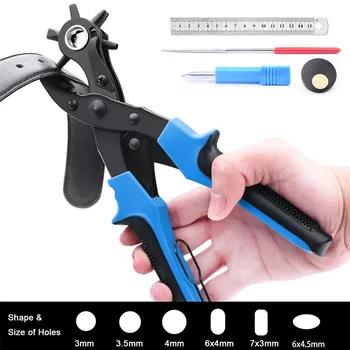 

Leather Hole Punch Tool For Belts, with Ruler, Screwdriver, Punch Plate and Awl Tool, Hole Puncher For Fabric, Saddle