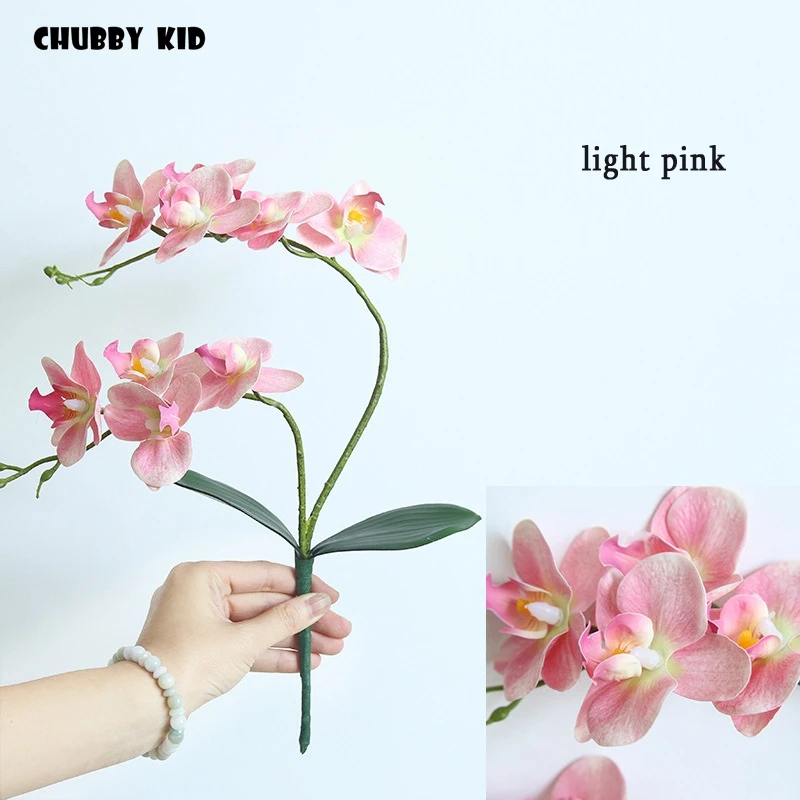 light pink orchids 12 шт./лот!, настоящие на ощупь Искусственные бабочки, орхидеи с листьями, свадебные декоративные фаленопсис, искусственные цветы на ощупь - Цвет: light pink orchids