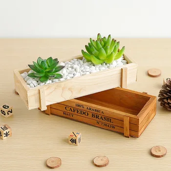 

Garden Flower Plant Pot Decorative Vintage Succulent Wooden Boxes Crates Rectangle Table Flower Bonsai Pot Gardening Device