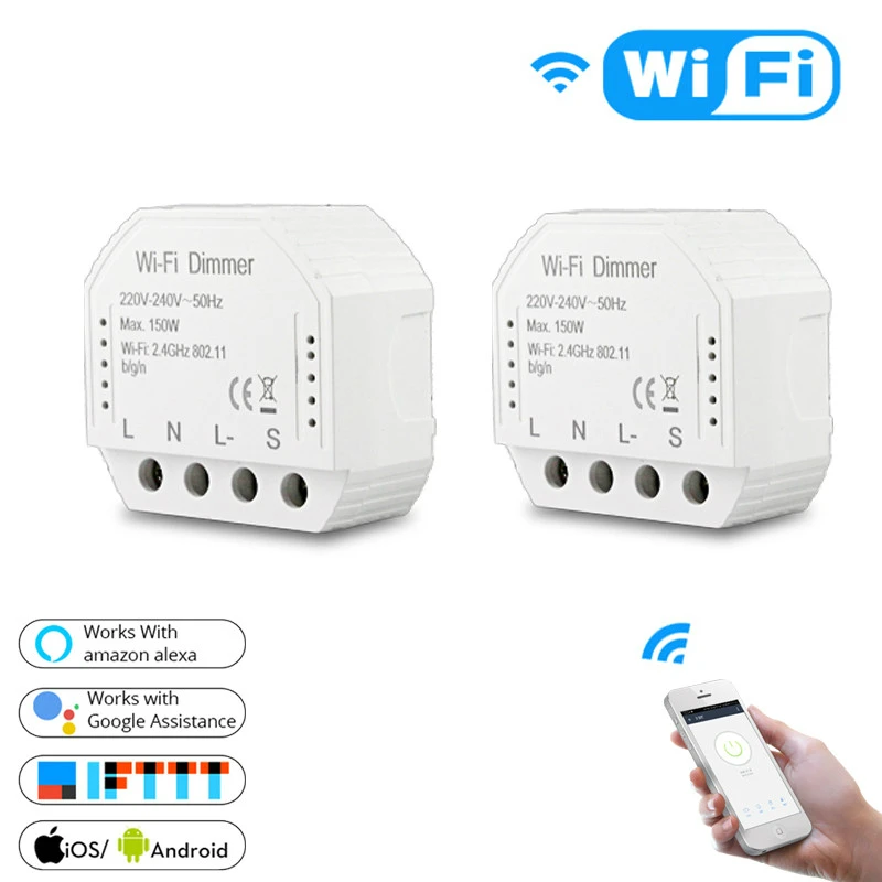2PCS 2 способ wifi-патрон, умный свет светодиодный диммер переключатель Diy выключатель модуль Smart Life/Tuya приложение дистанционное управление, работает с Alexa Echo Google Home - Комплект: 2PCS