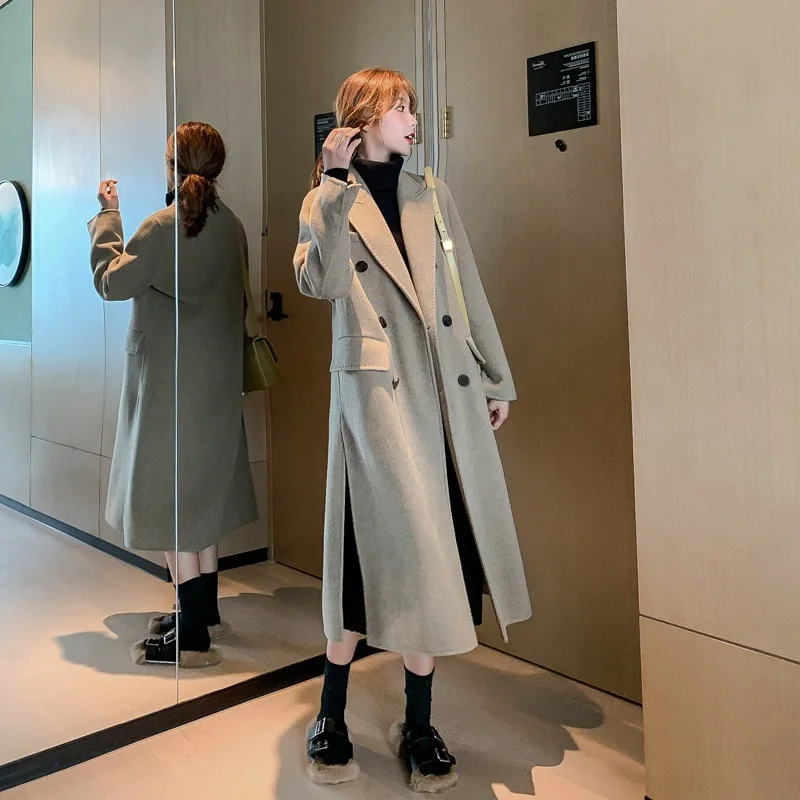 

Hepburn Wind Mao Duffle Coat Women's Mid-length 2019 Autumn & Winter New Style Popular Coat over-the-Knee Thick Wool Woolen Clot