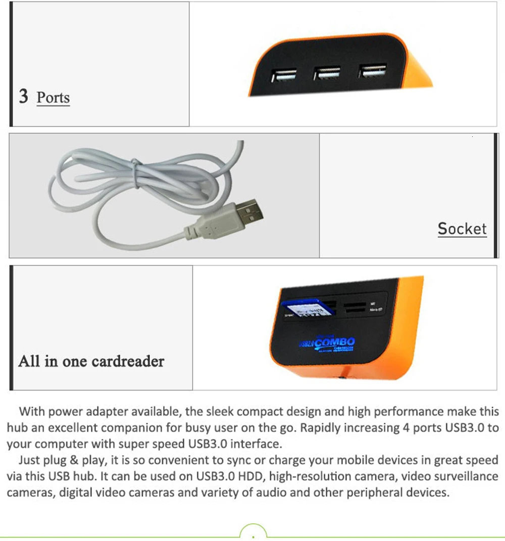 CHYI Мульти USB Combo USB 2,0 концентратор 3 порта с SD/TF кард-ридером USB Hab разветвитель адаптер для компьютера PC ноутбук аксессуары